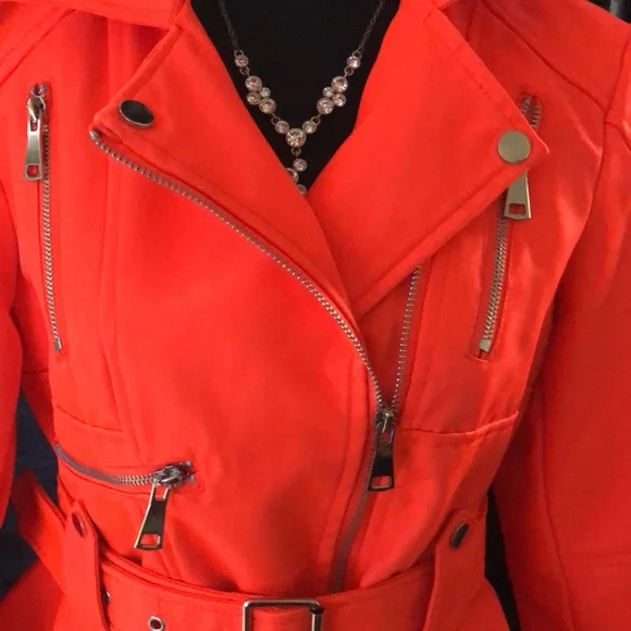 New Neon Orange Belted Peplum Jacket - Picture 4 of 4